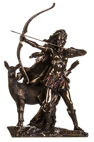 Artemis Diana griechische Göttin mit Schleife, kaltgegossene Bronze, Statue 31,6 cm