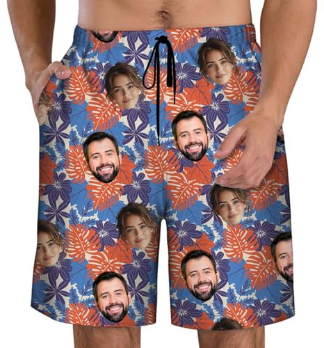 MOSGDBV bañador Hombre Personalizado Bañadores Personalizable con Cara y Logo, Diseño Tropical Divertido, Pantalones Cortos Hawaianos para Hombre, Shorts de Playa Personalizadas
