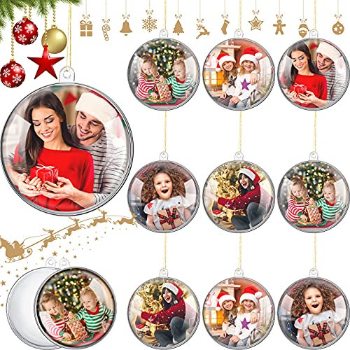 10 Stücke Weihnachten Klar Ball Ornamente Befüllbar Ornament Ball Klar Kunststoff Weihnachten Kugeln Weihnachtsbaum Hängende Ball Ornamente mit Golden Linie für Fotos Bilder Handwerk Dekor