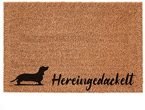 Interluxe Kokos Türmatte - Hereingedackelt - Fußmatte Hundemotiv als tolles Geschenk für Hundebesitzer*innen (40 x 60 cm)
