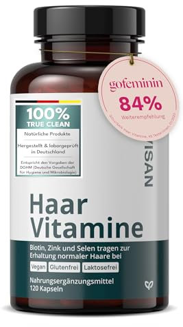 HAAR VITAMINE - Ausgezeichnet mit sehr gut von GoFeminin - 120 vegane Kapseln für 2 Monate mit Biotin, Zink, Selen, Bambus, Hirse (reich an Silizium) & mehr - für Frauen und Männer