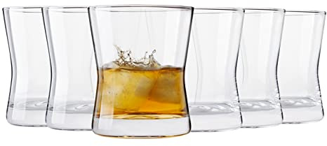 Galvog Whiskey Glasses Set of 6 290ml | Bourbon Scotch Rum Cocktail Glasses | Home Restaurant Dinner Parties – Heavy Base Twisted Scotch Tumblers Set