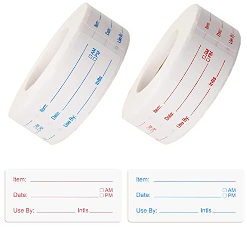 1000 Pcs Freezer Labels - Removable Food Storage Labels with No-Residue, Ice-Proof Adhesive. Permanently Sticks to Frozen Containers, Jars, Bags. Easy-Write Waterproof Surface (Red, Blue)