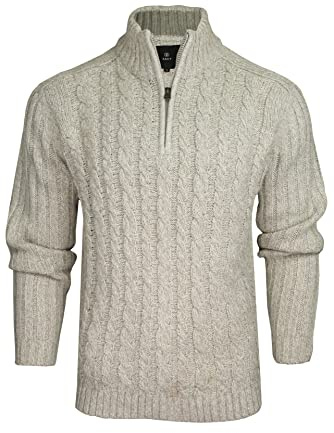 Xact Men’s Quarter Zip Cable Knit Jumper, Chunky Funnel Neck 1/4 Zip Pullover, Regular Fit Warm Smart Casual Knitwear