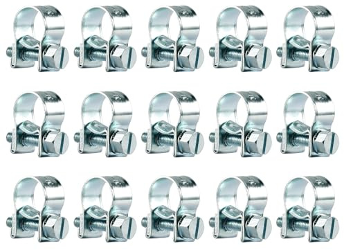 Schlauchschellen 10-12mm 15 Stk Stark Gelenkbolzenschelle Rohrschellen Klein Spannbackenschelle Bandschelle Schellen Schlauchklemmen für Mini Kraftstoffleitungs Benzinrohr Auspuffrohr
