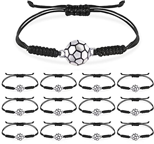 CAINCAY Fußball Armband 12 Stück Verstellbar, Schnur Sport Gewebtes Armband, 2024 Party Mitgebsel Freundschaftsarmband für Feiern Kindergeburtstag