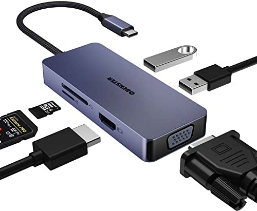 USB C Hub 4K HDMI, 6 en 1 Tipo C USB C Adaptador con 4K HDMI, VGA, 2 USB 2.0, SD/TF, USB C Hub para MacBook Pro/Air, Samsung, Surface Go y Otros Dispositivos USB C