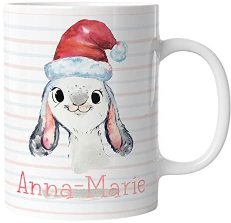 timalo® Tasse personalisiert mit Namen Geschenk „Frohe Weihnachten“ Kaffeetasse Jungen und Mädchen | Hase