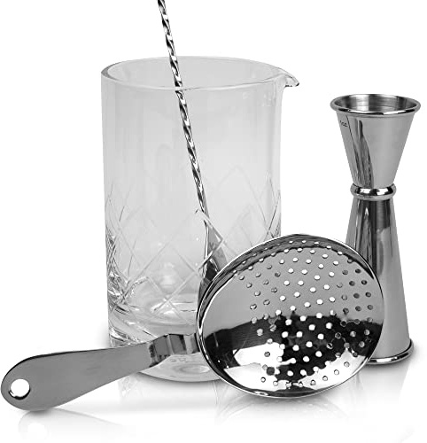 The Art of Craft Kit profesional de Bartending para bebidas agitadas: cristal mezclador, japonés Jigger, colador Julep y cuchara de barra