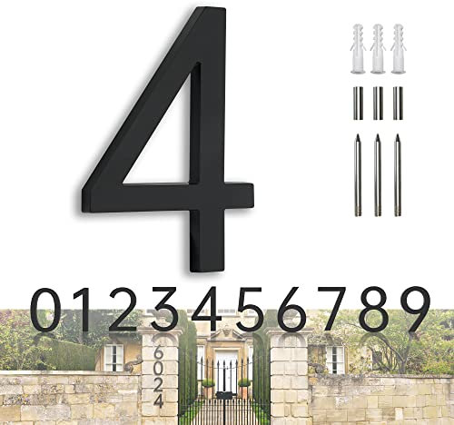 Numeri civici grandi numeri civici neri da 17,8 cm in metallo 3D galleggiante esterno moderno – numeri indirizzi 4