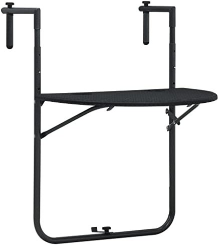 INLIFE Balkonhängetisch Schwarz 60x64x83,5 cm Kunststoff Rattanoptik,Schwarz,3.8KG