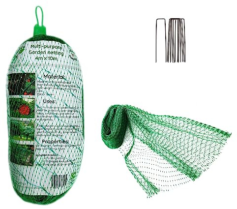 Kraido Garden Netting for Plants Fruit Vegetable Patch Grass Seeds Anti Bird Netting Kit with 8 U-Shaped Garden Pegs Pond Netting Cover Plant Netting Protection Garden Mesh Fence 4m x 10m
