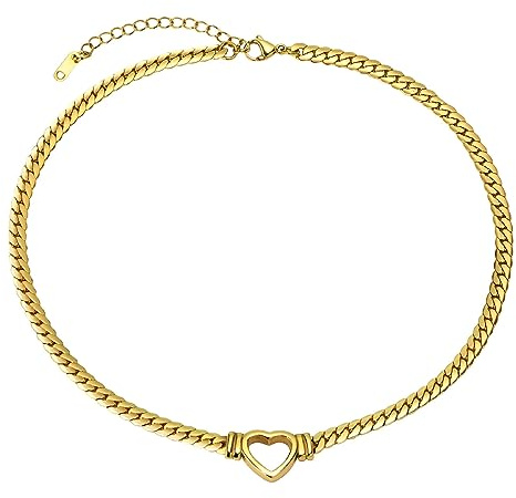 OIDEA Damen Halskette Herz Choker Kette Edelstahl - Gold Collier Hip Pop Kubanische Kurze Kette, Geschenk für Frauen Mädchen Geburtstag Halloween Weihnachten