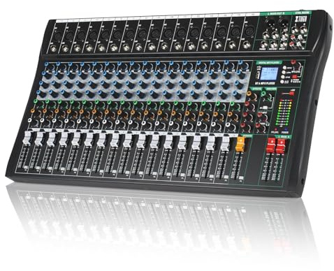 XTUGA 16 Channel Audio Mixer, Professional Sound Board Mixer, DJ Mixing Console System Audio Interface,48V Phantom Digital Effect for PC Podcast Studio Karaoke Streaming Live Recording(CT160)