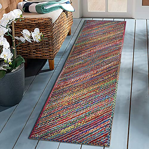 CASAVANI Collection Rechteckiger Teppich – 2,4 x 3,5 m, mehrfarbig, Chindi-Baumwolle, Jute-Teppich, geometrischer Kelim-Teppich, für drinnen und draußen, Flachgewebe-Teppiche für Schlafzimmer,