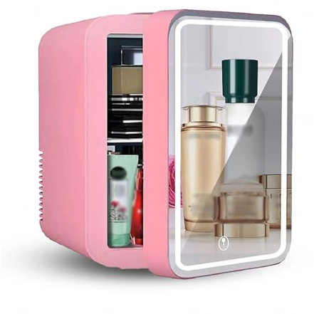 RéFrigéRateur Portatif De Beauté, 8L,avec Miroir De Courtoisie LED Petit Frigo Pas Cher, Voiture,Maison,Chaud Et Froid 2 en 1 Mini CongéLateur, Convient pour Chambre, Dortoir,Pink
