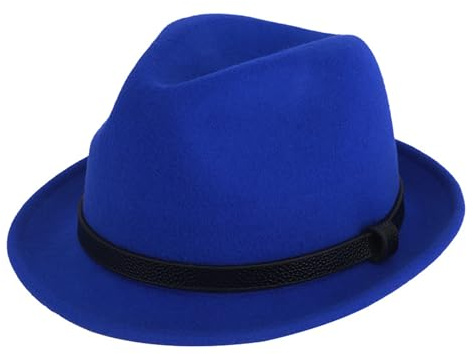 HEYANN Fedora Sombrero de fieltro de moda para hombre y mujer, de fieltro de lana, gorra de jazz, de ala corta, sombrero trilby con elegante sombrero panamá para mujer, Dark Sweetheart Blue-A, L