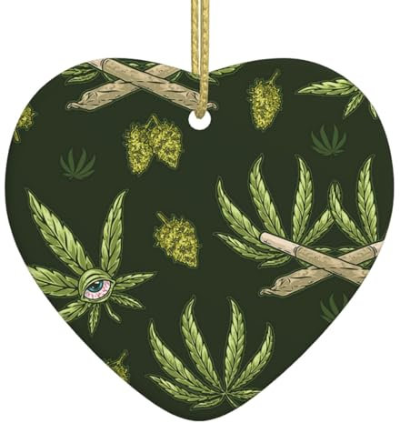 Weihnachtsbaumschmuck in Herzform, Keramik, zum Aufhängen, Motiv: Gras, Rauch, Augäpfel, Weihnachten, Ornament für festliche Party, Neujahr
