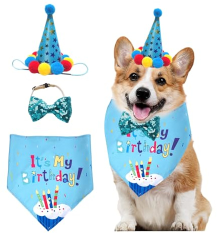 Lot de 3 accessoires de fête d'anniversaire pour animaux de compagnie, foulards d'anniversaire pour chien, kits de décoration pour chats et chiens, accessoires de vêtements pour animaux de compagnie,