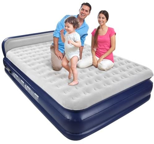 KMZ Luxury Flocked Luftmatratze mit integrierter elektrischer Pumpe Doppelte Höhe aufblasbare Matratze für Haus, Reisen & Camping - Durable Blow Up Bett - Doppelbett