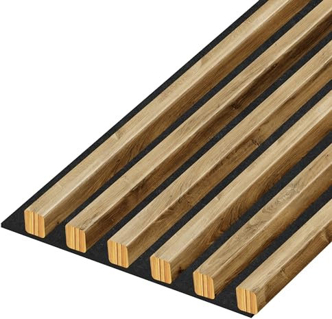 Jeu de lattes en feutre pour un aménagement intérieur individuel, 20x20 mm, largeur 24,6 cm, longueur 275 cm Panneaux en bois, panneaux muraux, aspect bois, mur à lattes