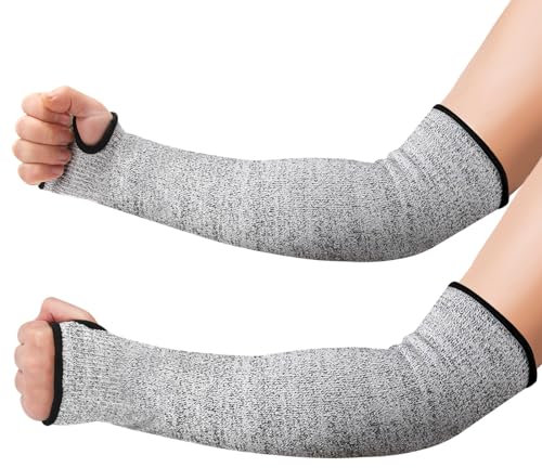 Newellsail Maniche Resistenti al Tagli con Foro per Il Pollice Protezione di Livello 5 Anti-taglio Protezione del Braccio di Sicurezza 45cm 1 Paio (Grigio)