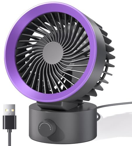 KinYiLO Mini USB Desk Fan, Small Tablet Fan for Home Office Dorm Desktop, Stepless Speeds Quiet Operation, Personal Cooling Fan USB Powered, for Office Dorm Laptop Computer, Gray+Purple