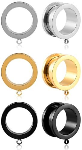 Vankula Ohr Tunnel mit anhänger 4 PCS DIY Double Flared Flesh Plug Edelstahl für männer damen Ohrpiercing Gestreckte Schmuck 6mm bis 22mm