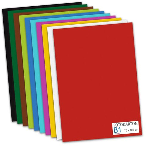 itenga Fotokarton 10 Blatt 100x70 cm 300 g/qm - Tonkarton Bastelpapier riesiger Bogen 1m x 0,7m durchgefärbt zum kreativen Gestalten und Basteln (farbig sortiert 10 Farben)