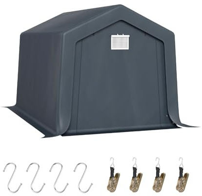 GREEN PARTY Storage Shelter Shed, 8x12 ft Portable Shed Outdoor Carport with Roll-up Zipper Door & Vents, Outdoor Storage Shed Portable Garage for Motorcycle, Bike, Waterproof & UV Protected, Gray