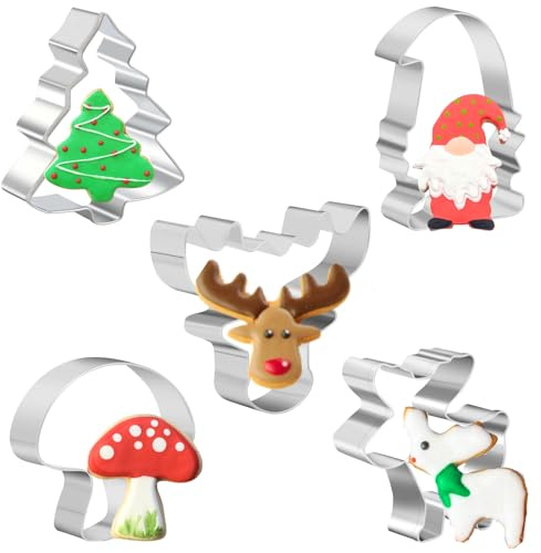 PTaizjjz Ausstechformen Weihnachten 5er Set - Weihnachtsbaum, Zwerg, Rentier, Pilz