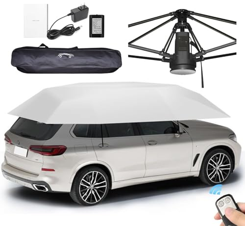 Fablestoryem Universal Movable Carport Tent, Umbrella Sun Shade Cover, Folding Awning, Automatic Car Cover With Remote Control, for Outdoor Use - Silver Gray-4.8m/189''