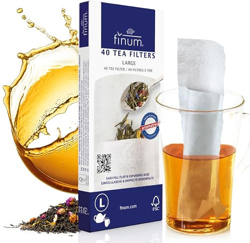 finum® 40 TEA FILTERS L - Papierteefilter, Große Teefilter für losen Tee, Papier-Filter, Biologisch abbaubar, FSC-zertifiziert (130x100mm) (80)