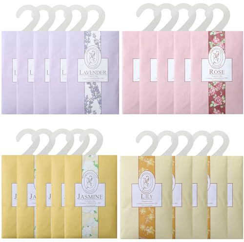 Scettar 20 Pezzi Profumatore Armadio, Profumatori con Gancio, Vermiculite Sacchetti Profumati, Profumi Borsa Adatto per Armadio, Librerie, Scarpiere, Cassetto (4 Profumi)