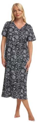 Suzy & Me Chemise de Nuit Longue en Jersey Grande Taille pour Femme en 7 imprimés (Noir Floral 50-52)
