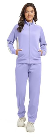 W JIANWANG Survêtement 2 pièces pour femme - Automne - Manches longues - Fermeture éclair, lilas, M