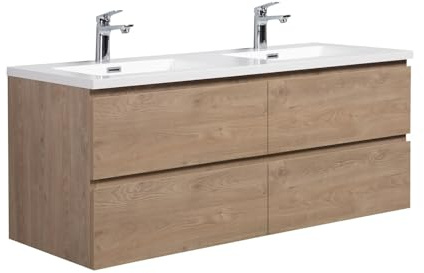 Badplaats B.V. Badezimmer Badmöbel-Set Angela 140cm - Kastanien Eiche - Unterschrank Schrank Waschbecken Waschtisch