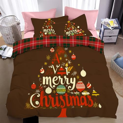 JEDTAKCT Abstrakter Weihnachtsbaum-Bettwäsche-Set mit Kissenbezug, wendbar, für Einzelbett, Frohe Weihnachten Weihnachten Bettwäsche Set Microfaser Bettbezug Winter Design bettbezüge warme