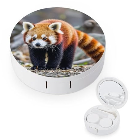 JTREWBV Tragbare Reise-Kontaktlinsenbox, kleiner roter Panda-Druck, runder Kontaktlinsenbehälter, kompaktes Augenkontakt-Entferner-Werkzeug-Set für Reisen und Zuhause, weiß, Einheitsgröße,
