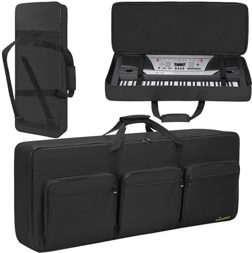 OUUTMEE Tasche für Keyboard mit 61 Tasten, Tragetasche für Keyboard mit 61 Tasten, mit verstellbarem Schultergurt und 6 Taschen für Zubehör, 100 x 38 x 12 x 12 cm