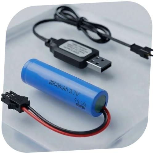 3.7V 2000-mAh 18650 Lithium-Ionen SM-2P Akku mit USB-Ladekabel, Li-Ion Batterie f. RC Auto, Monstertruck, Bagger, Car, kompatibel mit DE35 DE38 DE40 DE42 DE45 DE49 DE50 DE55 DE57 DE58 DE70 TB202 TM141