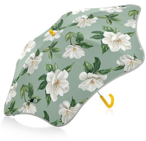 Stylischer Kinder-Regenschirm mit Blumen und Weiß in Grün für Regen mit Reflektorstreifen, Kneifsicher für Jungen und Mädchen, Elegante Blume und weiß-grün, 1 size