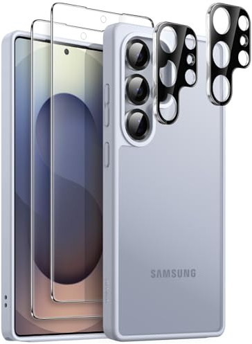 JETech 5 in 1 Matte Case for Samsung Galaxy S25 Ultra, Titanium Silverblue | 2 Tempered Glass Screen Protectors, 2 Camera Lens Protectors, Translucent Back Protective Phone Cover