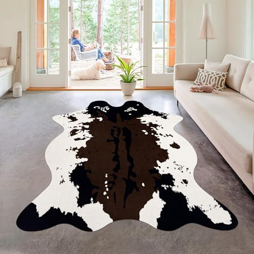 Aoczes Grande tappeto in finta pelle di vacchetta, 1,5 x 1,5 m, con stampa di mucca, tappeto per camera da letto, soggiorno, camera dei bambini, cameretta dei bambini, ufficio, decorazione occidentale