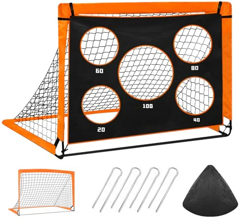 TUZHE 2-in-1 Fußballtor Kinder 90 x 120 x 90 cm Fussballtore für Garten Kinder Faltbares Fussball Tor Pop Up Tor mit 5 Schussloecher und Tragetasche, 4 Bodennägeln