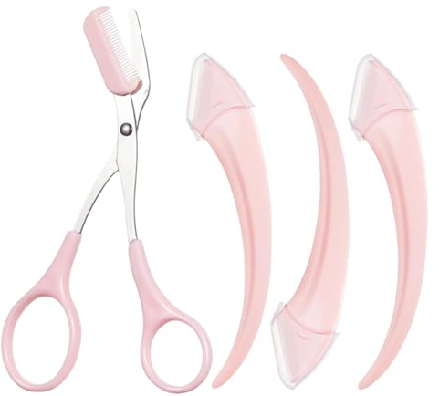 AYVRUOP Rasoio facciale da donna,1 paio di forbici e 3 rasoi per sopracciglia， modellatore di sopracciglia portatile per la depilazione delle sopracciglia, design di sicurezza a mezzaluna