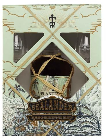 PLANTERAY RUM - Sealander Coffret - Bouteille 70cl + 2 verres - Rhum Vieux Ambré - 40% Alcool - Origine : Barbade/Fiji/Ile Maurice - Notes de Fruits jaunes & Miel