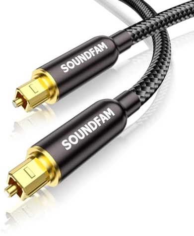 SOUNDFAM Câbles Audio Optiques 3M, Câble Optique Toslink à Angle Droit, Connecteurs Plaqués Or à 90 Degrés, Rotation à 360° pour Barre de Son, Téléviseur, PS4, Xbox, Home Cinéma (Noir)