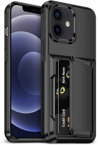 Vunake für iPhone 12 Hülle mit Kartenfach Wallet Max 5 Karten für Hülle iPhone 12 Heavy Duty Hard PC TPU Silikon Schutzhülle Stoßfest Schutzhülle für Handyhülle iPhone 12 Schwarz