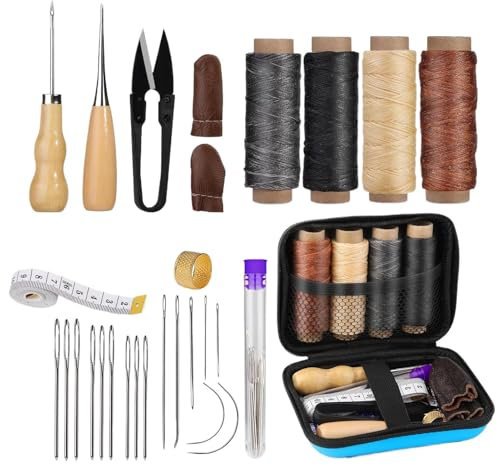 Kit De En Cuir | Alène Et Fil Pour Réparation Du Cuir,Fournitures Polyvalentes pour Maroquinerie, Réparation de Rembourrage, Entretien des Intérieurs Auto et Meubles au